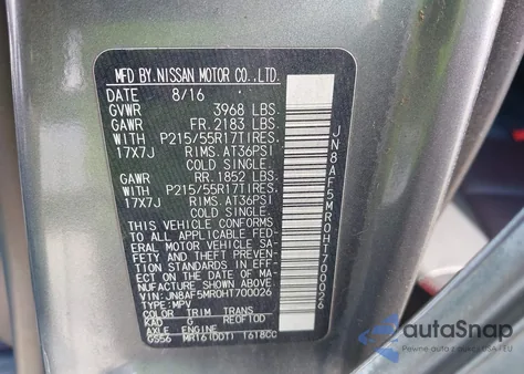2017 Nissan Juke Sl from USA, damaged, VIN JN8AF5MR0HT700026